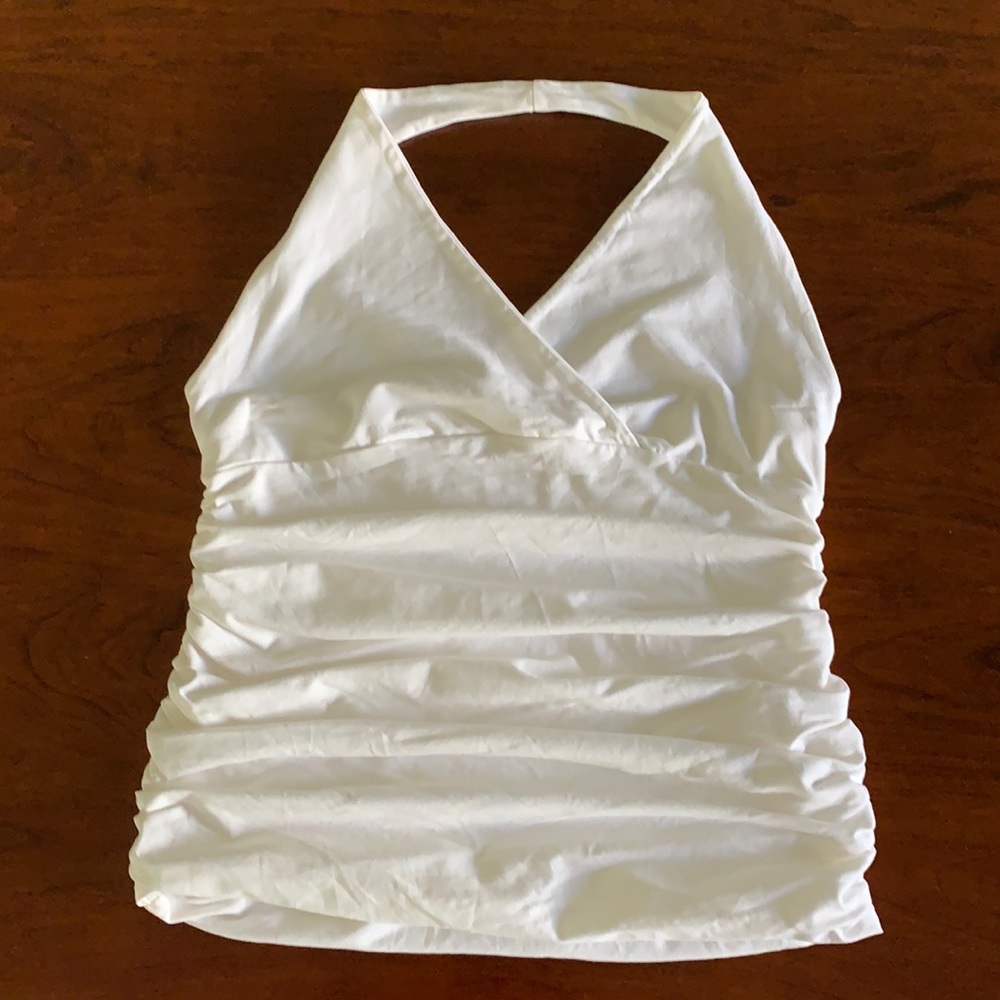 Anne Fontaine White Wrap Tank Top with Ruched Backless Design